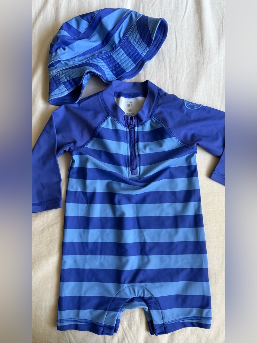 GAP Boys Blue Striped Rashguard Swim Set with Matching Hat